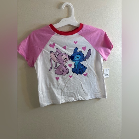 Disney Small S Stitch Raglan
Cropped Graphic T-shirt White pink - Picture 1 of 4